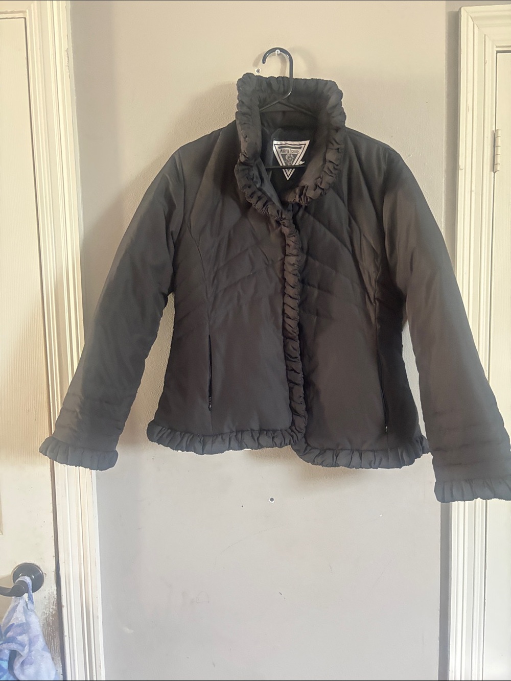 Marvin Richards Black Ruffle-Trim Puffer Coat for Kids